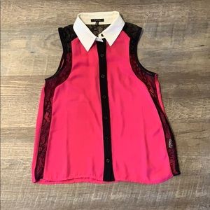Pink and Black Button Down Tank